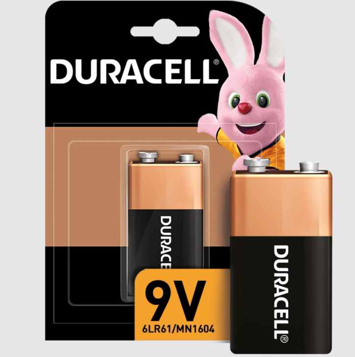 Батарейка крона Duracell Basic + 40% Alkaline Battery 9V. Алкалінова батарея. Елемент живлення крона 6LR61