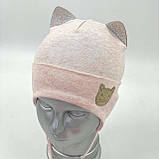 Трикотажна шапочка для дівчинки із зав'язками «Кішечка морда», ОПТ, фото 2