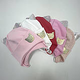 Трикотажна шапочка для дівчинки із зав'язками «Кішечка морда», ОПТ, фото 3