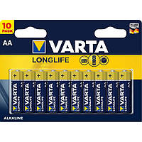 Пальчиковые батарейки АА VARTA LONGLIFE EXTRA AA LR6 10 шт., щелочные, варта