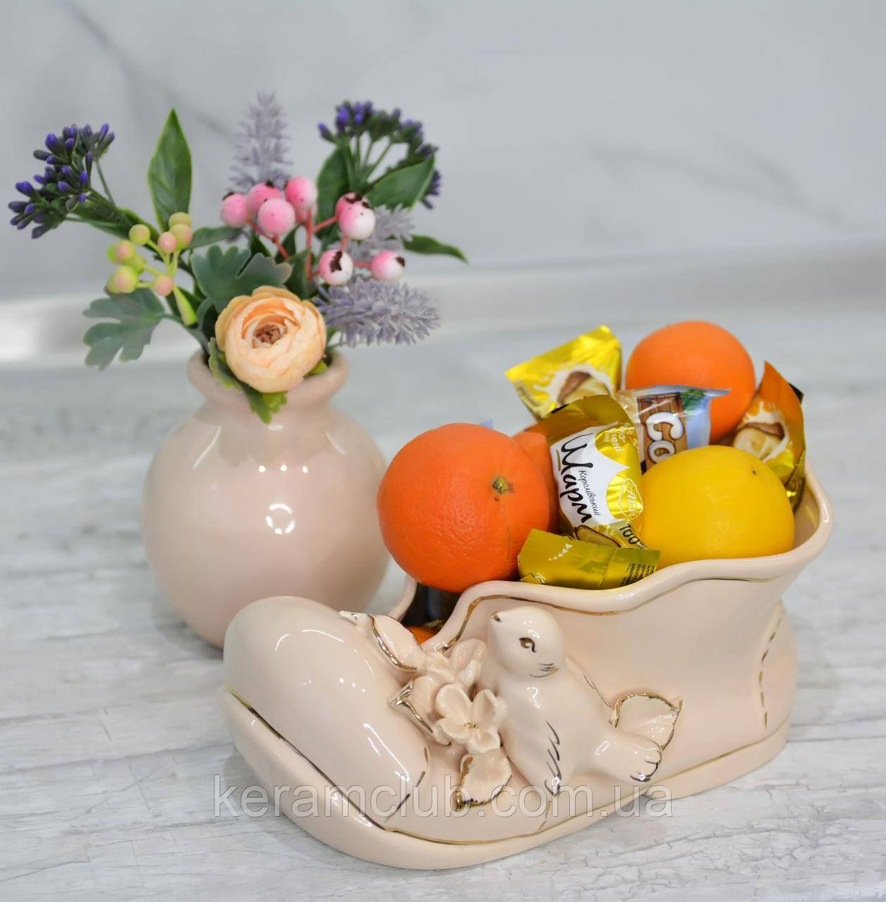 Цукерниця Черевик бежевий h 9 см, фото 1