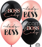 Кульки повітряні з Гелієм із написом "Lady Boss/Леді Бос" 12" (30 см) чорні, рожеве золото