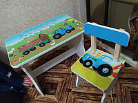 Дитячий столик і стільчик Синій трактор з алфавітом 2-4 роки від виробника ЛДСП стілець-стіл
