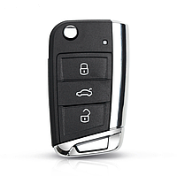 Корпус ключа для VW (Фольцваген) NEW 3 кнопки Хром боковина (+ эмблема)