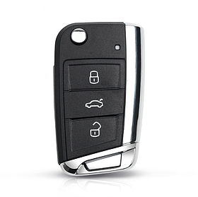 Корпус ключа для VW (Фольцваген) NEW 3 кнопки Хром боковина (+ Емблема)
