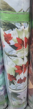 Світла щільна постільна тканина 220 см Полісатин 135 поліестер із 3Д принтом білі квіти, у рулоні 60 м, фото 2