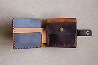 Шкіряний чоловічий гаманець ручної роботи з кишенею для копійок і карток комбінований Gazda
