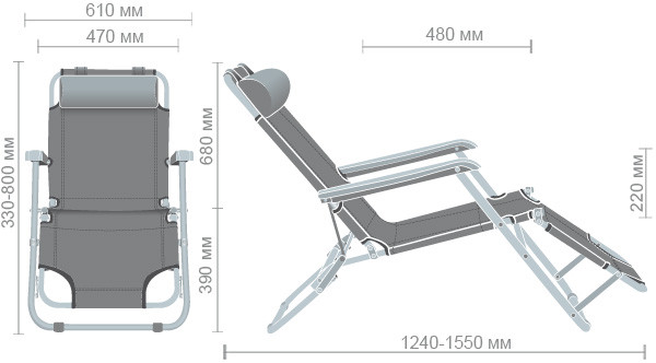 Шезлонг пляжный Круиз каркас черный обивка Серая (AMF-ТМ) - фото 10 - id-p965116028
