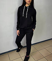 Костюм спортивный с капюшоном черный женский, женский комплект худи и штаны весна 44
