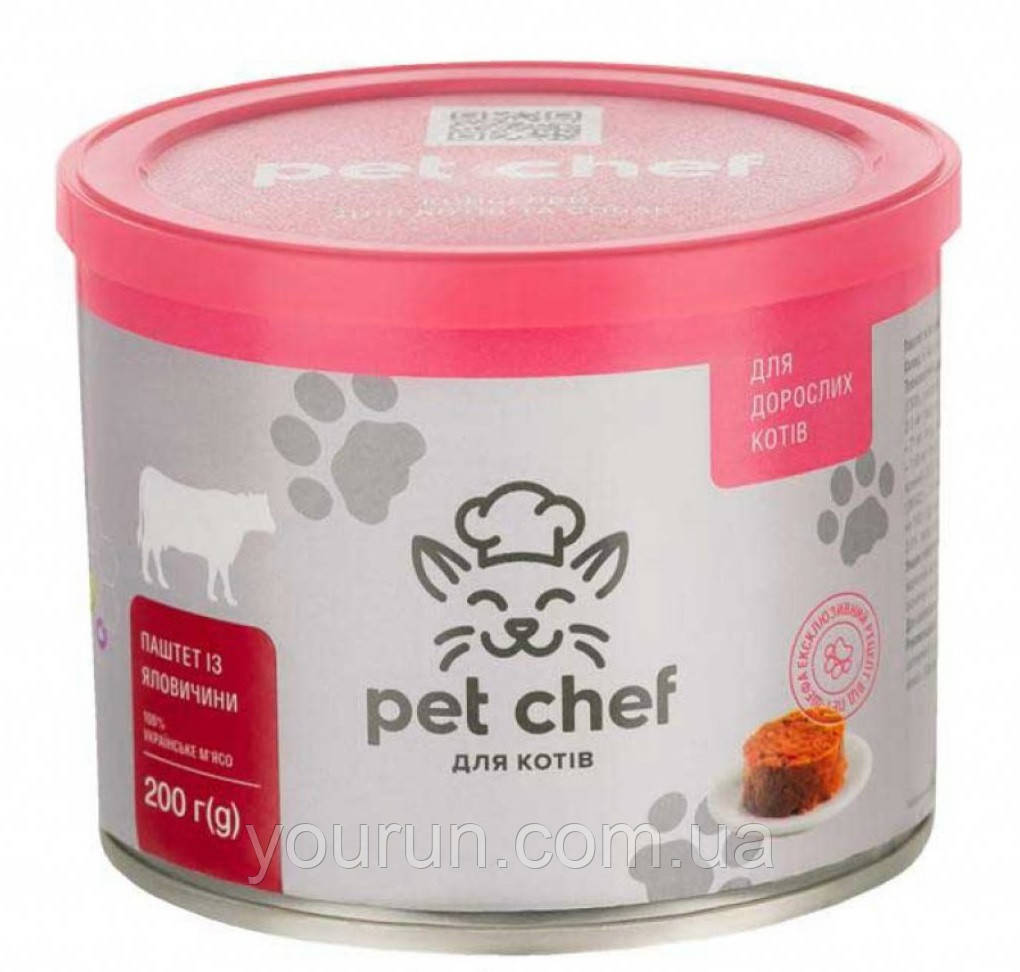 Pet Chef (Пет Шеф) Вологий корм для дорослих кішок м'ясний паштет (яловичина), фото 1