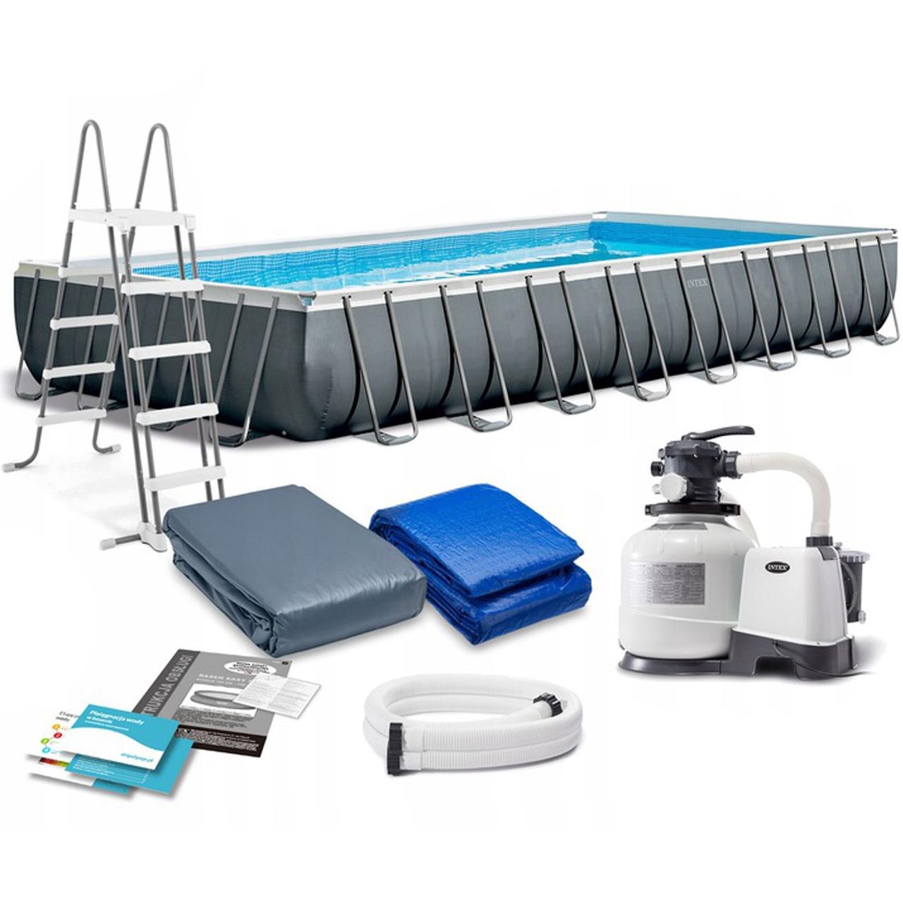 Басейн Intex 26374 каркасний 975 х 488 х 132 см, пісочний фільтр 10500 л / год, сходи, тент, підстилка