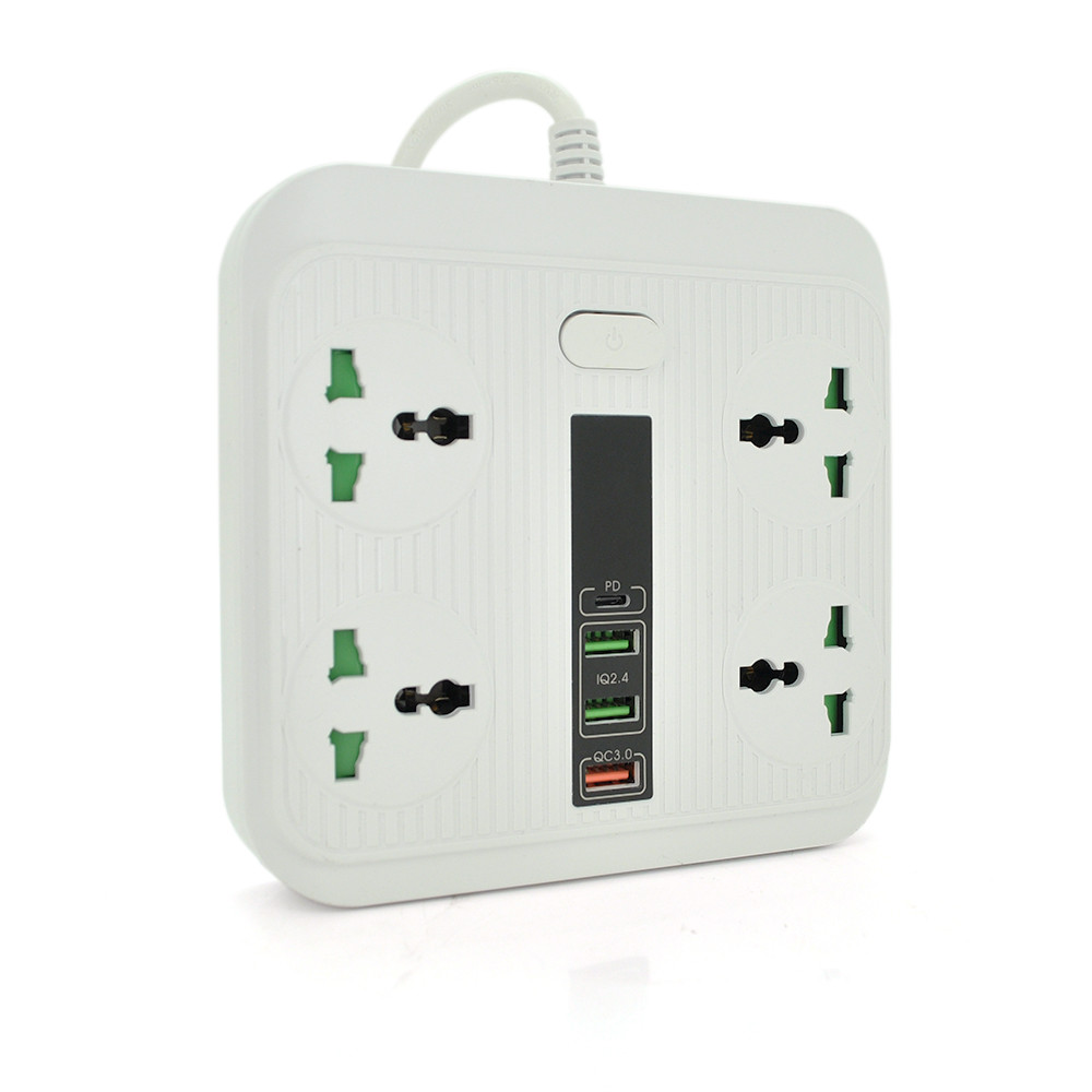 Мережевий фільтр TB-Т18, 4 розетки + 2 USB + PD, 2 м, перетин 3х0, 75мм, 3000W, White, Box