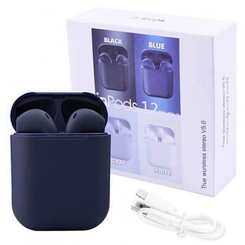 Бездротові навушники inPods i12 темно-сині 5.0 Bluetooth сенсорні + Чохол у Подарунок