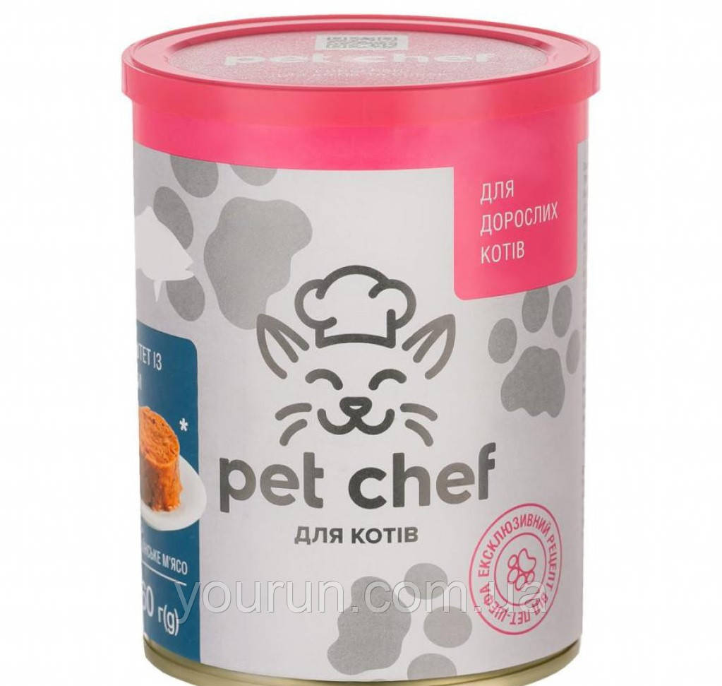Pet Chef (Пет Шеф) Вологий корм для дорослих кішок паштет (риба) 360гр, фото 1