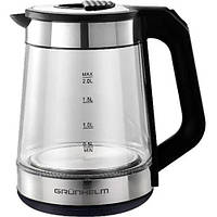 Електрочайник GRUNHELM EKG-2320 скляний дисковий 2,0 л, 1500Вт чорний вставки з нержавіючої сталі