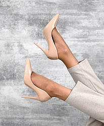 Туфлі лодочки на шпильці лаковані бежеві 38р