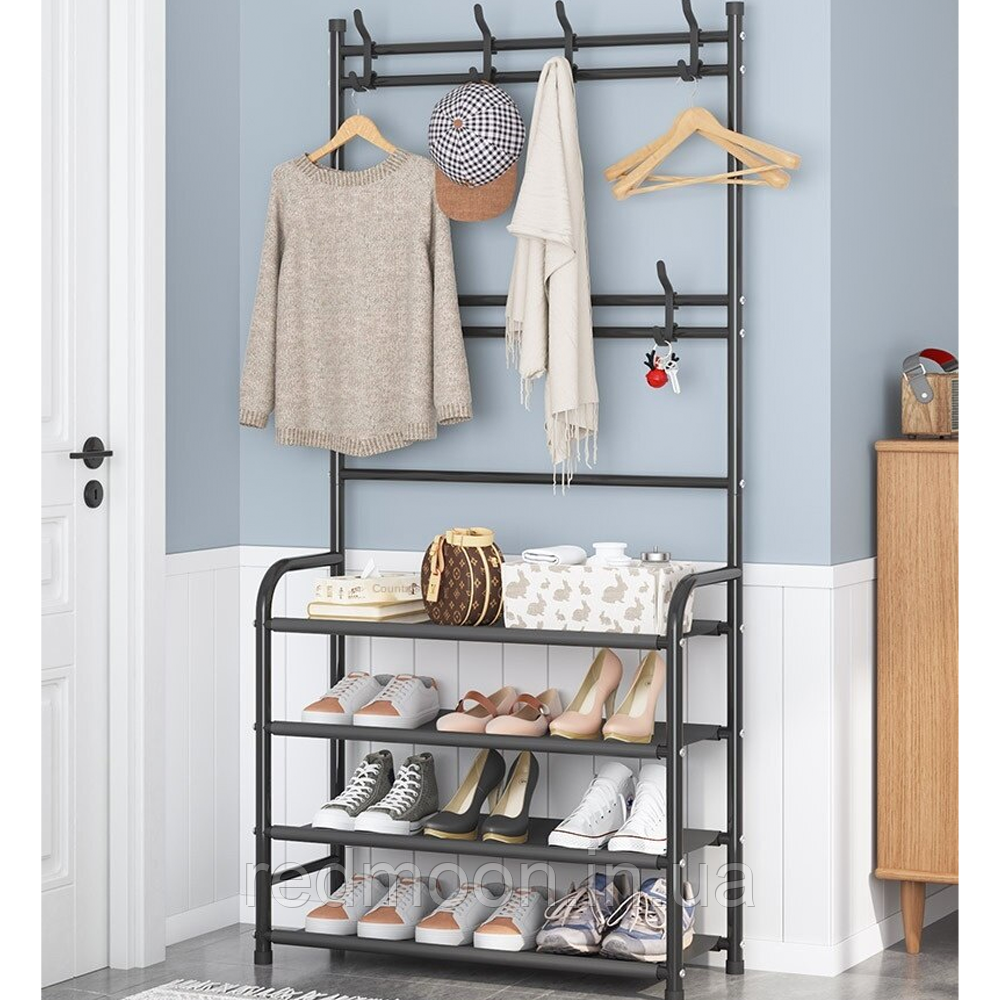 Вішалка для одягу (60х26х150 см) New simple floor clothes rack, Чорна / Стійка для речей