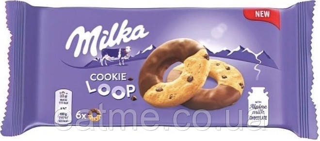 Milka Cookie Loop Пісочне печиво зі шматочками шоколаду наполовину в шоколаді 132g