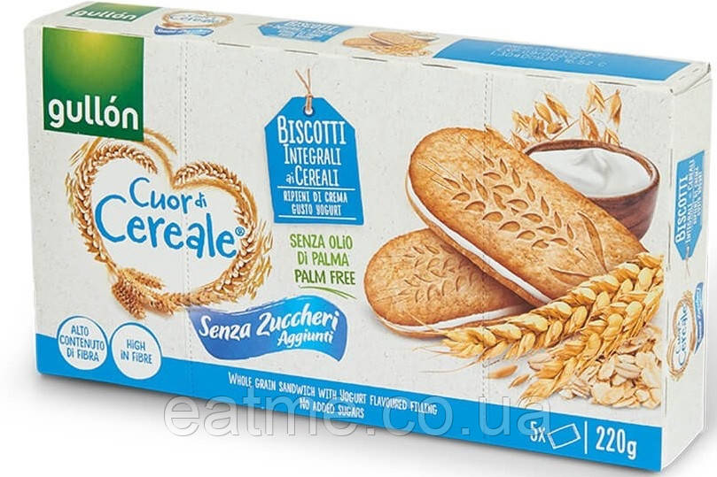 Gullon Cuor di Cereale печиво-сендвіч Без цукру "Цілкі злаки та молочний йогурт" 220 g