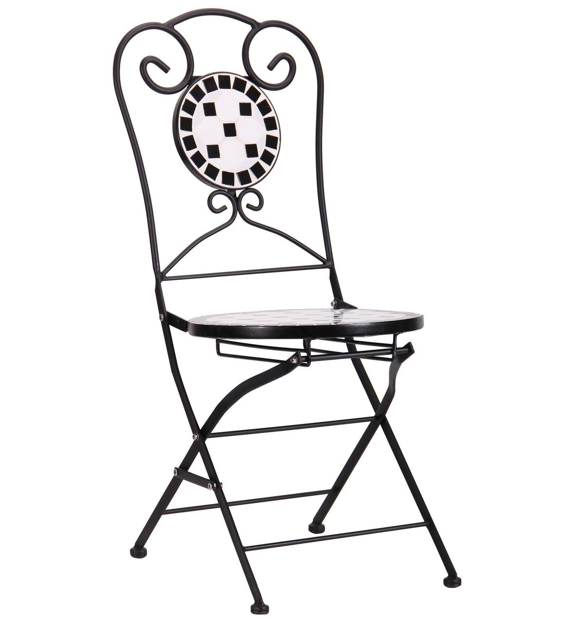 Вуличний металевий складаний стілець садовий Бліс hy-mfc702 чорний з ажурною спинкою та мозаїкою 95169