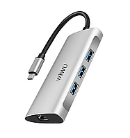 Переходник WiWU Alpha 6в1 хаб HUB Type-C 3 USB 3.0+SD+microSD+RJ45 концентратор для ноутбука MacBook