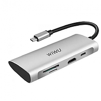 Перехідник WiWU Alpha 7в1 хаб HUB Type-C / HDMI / SD / Micro SD / 3xUSB 3.0 концентратор для ноутбука MacBook