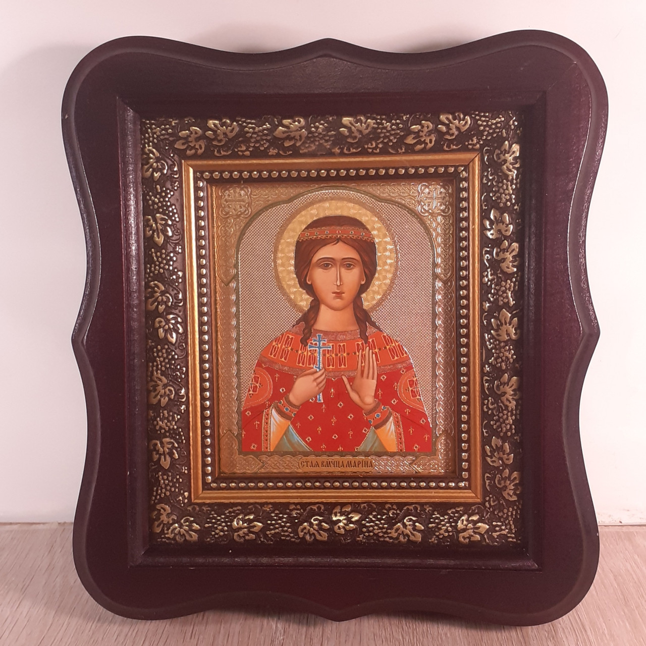 Ікона Марина свята великомучениця, лик 10х12 см, темний дерев'яний кіот