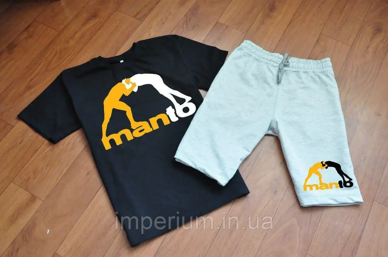 Спортивний літній костюм manto | чорна футболка та сірі шорти манто
