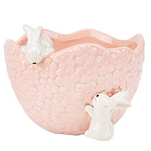 Керамічна ємність, вазочка, цукерниця, кашпо "Кролики" 10х12.2х12.8 див. Великодній керамічний посуд
