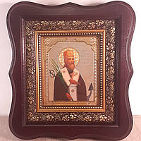 Икона священномученик Климент, папа Римский, лик 10х12 см, в темном деревянном киоте