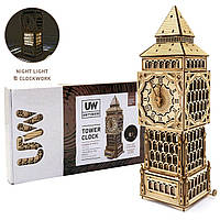 Деревянный 3D конструктор Часы Светильник Шкатулка Tower Clock UnityWood 195 деталей 37,5*13*10,5 см см