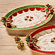 Новорічна страва овальна, зелена з червоним, 44 см, фото 3