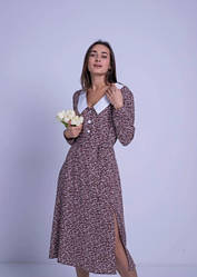 Жіноче плаття шоколадного кольору зі штапелю з коміром розміри 46,48