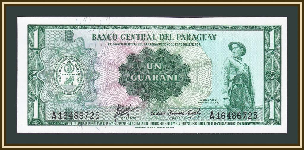 Парагвай 1 гуарані 1952-1963 UNC No031, фото 1
