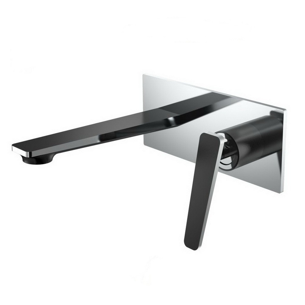 Змішувач для умивальника одноважільний настінного монтажу FRAP F1057-22 чорний/хром латунь 126337, фото 1