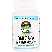 Омега-3 из водорослей Source Naturals, Vegan Omega-3s EPA-DHA, 300 мг, 30 мягких таблеток - Оригинал