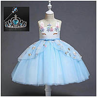 Детское голубое нарядное платье единорог, платье для девочек и подростков с единорогом