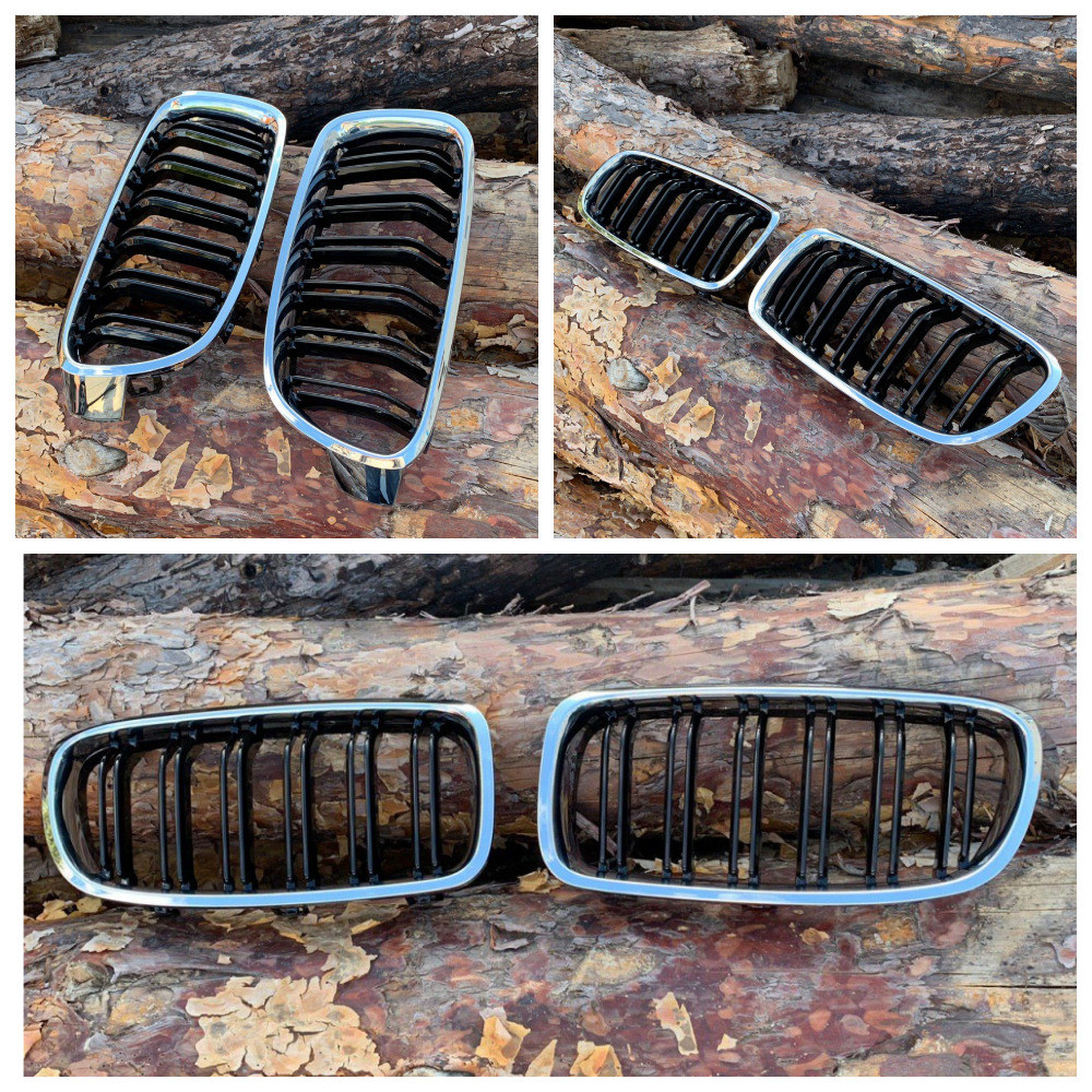 Двохреберні решітки радіатора (ніздрі) BMW 3 F30/F31 (хром з чорним глянцем, М стиль)