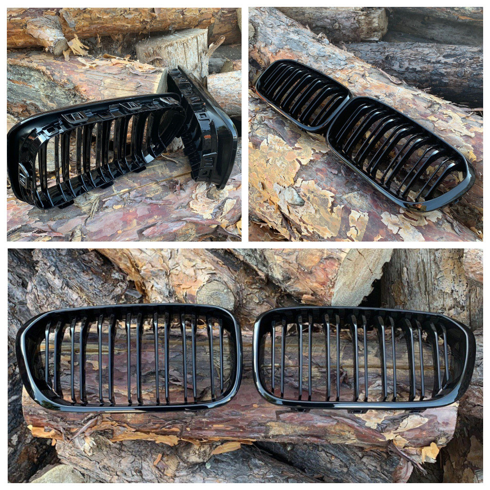 Двохреберні решітки радіатора (ніздрі) BMW 1 F20/F21 (рестайлінг, чорний глянець, М стиль)
