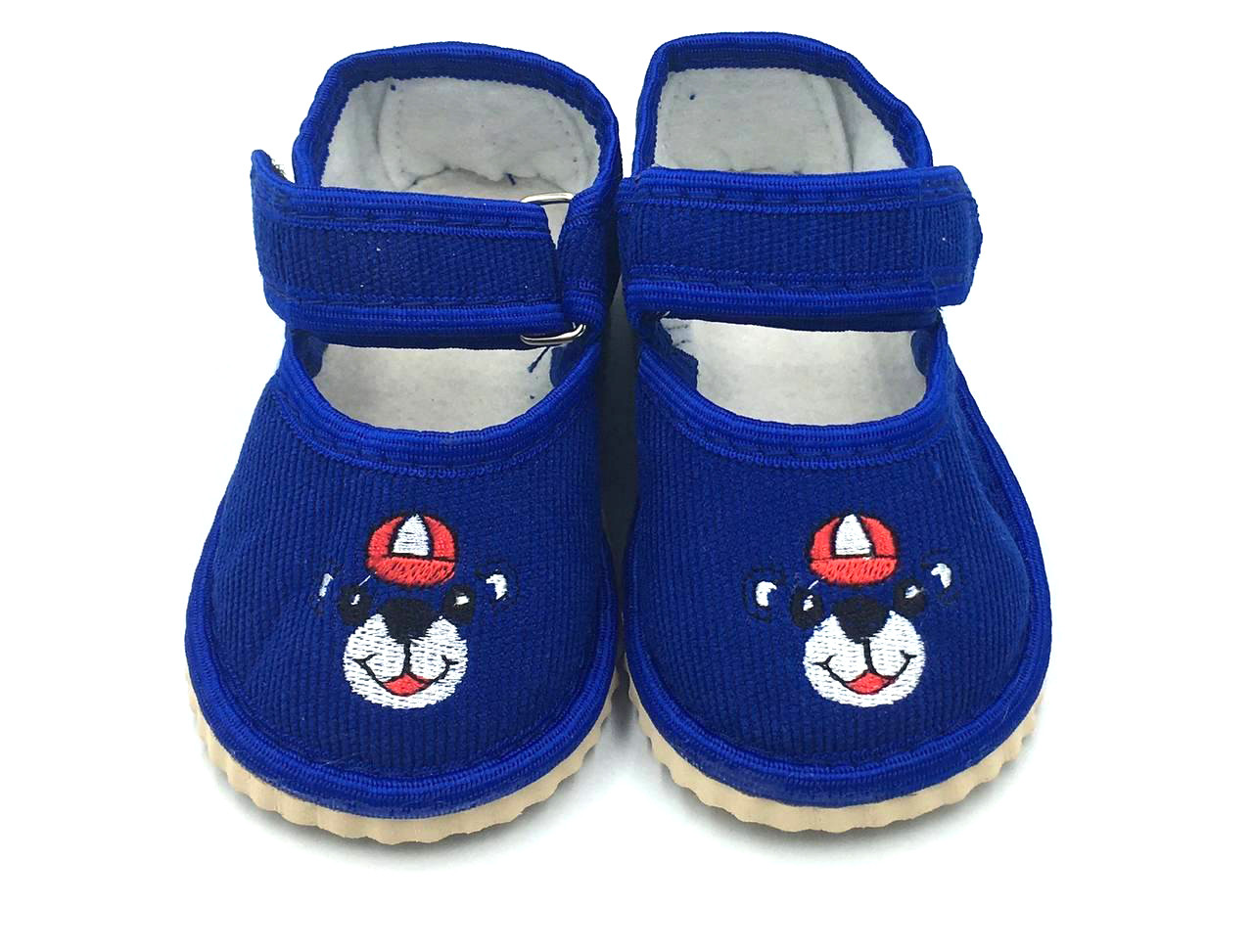 Дитячі пінетки для садка, чап чап ведмедик у кепці на липучці 20-27рр