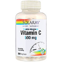 Аскорбінова кислота Solaray, Timed Release Vitamin C with Rose Hips & Acerola, 500 mg, 250 VegCaps, оригінал. Доставка від 14 днів