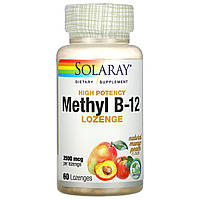 Вітамін B12 Solaray, High Potency Methyl B-12, Natural Mango Peach, 2,500 mcg, 60 Lozenges, оригінал. Доставка від 14 днів