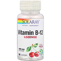 Вітамін B12 Solaray, Vitamin B-12, Natural Cherry Flavor, 2,000 mcg, 90 Lozenges, оригінал. Доставка від 14 днів