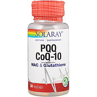 Коэнзим Q10 Solaray, Витамин B14 и кофермент Q10 с N-ацетилцистеином и глутатионом, 30 капсул с растительной