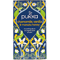 Травяной чай Pukka Herbs, Chamomile, Vanilla & Manuka Honey Tea, Caffeine Free, 20 Herbal Tea Sachets, 1.12 oz