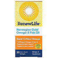 Рыбий жир Омега-3 Renew Life, Norwegian Gold Omega-3 Fish Oil, 1,045 mg, 30 Enteric-Coated Softgels - Оригинал