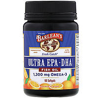 Рыбий жир Омега-3 Barlean's, Fresh Catch Fish Oil, Omega-3, Ultra EPA/DHA, Orange Flavor, 60 Softgels -
