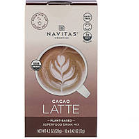 Navitas Organics, Latte Superfood Drink Mix, Cacao, 10 Packets, 0.31 oz (9 g) Each - Оригинал