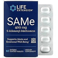 SAM-e Life Extension, SAMe, S-аденозил-метионин, 200 мг, 30 таблеток, покрытых кишечнорастворимой оболочкой - SAM-e Life Extension, SAMe, S-аденозил-метионин, 400 мг, 60 таблеток, покрытых кишечнорастворимой оболочкой, Деятельность мозга, SAM-e Life Exten