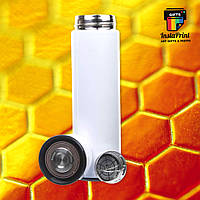 Термос металевий білий із ситечком (500 мл) + друк фото/лого/ картинка/ напис